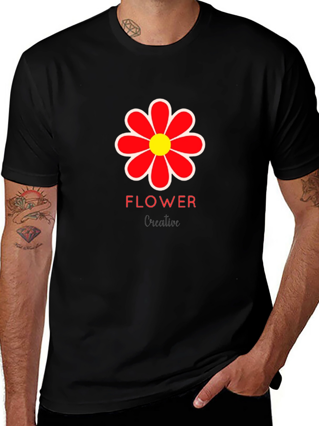 Mens Black Flower Graphic T-Shirt