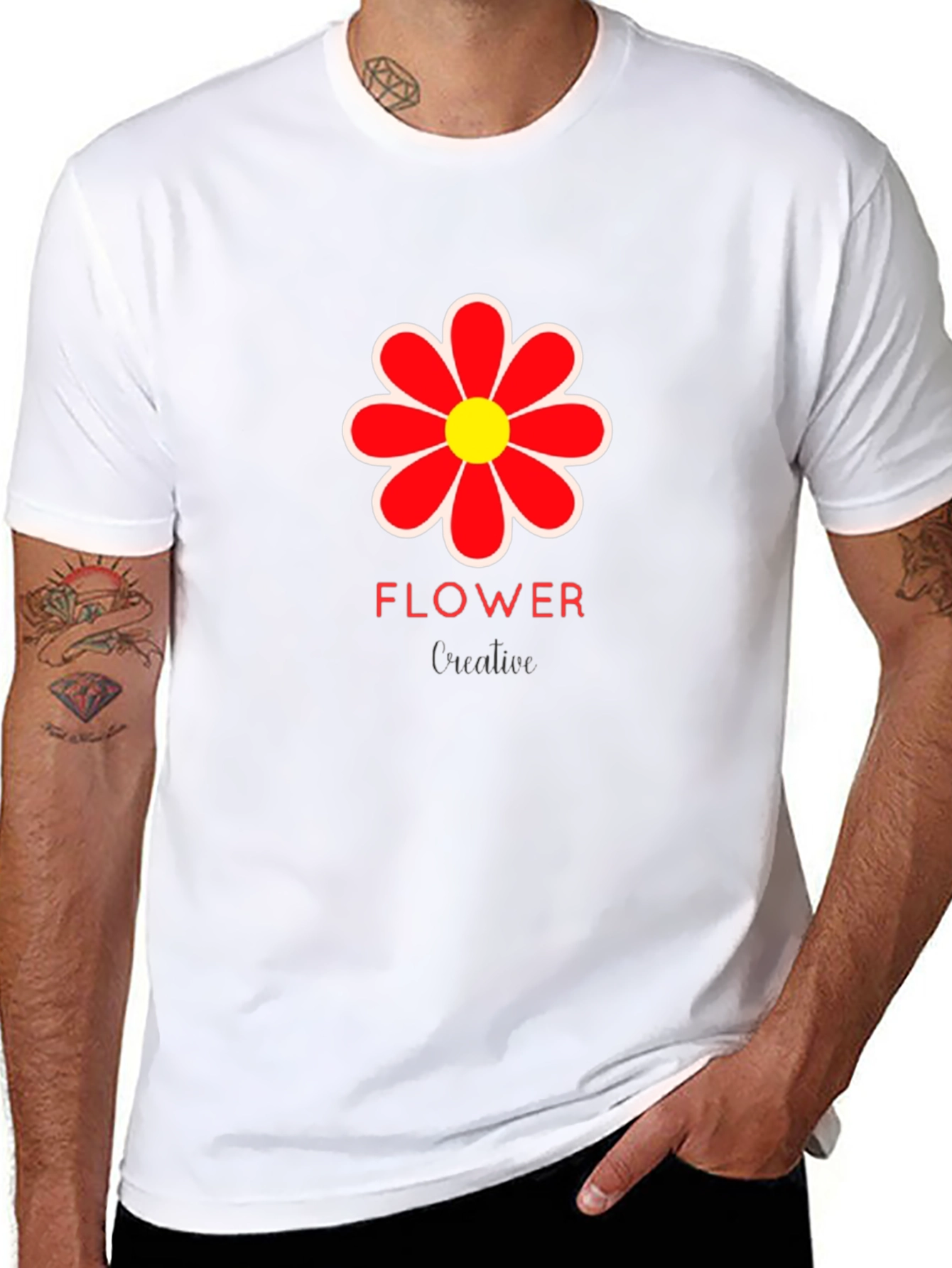 Mens Black Flower Graphic T-Shirt
