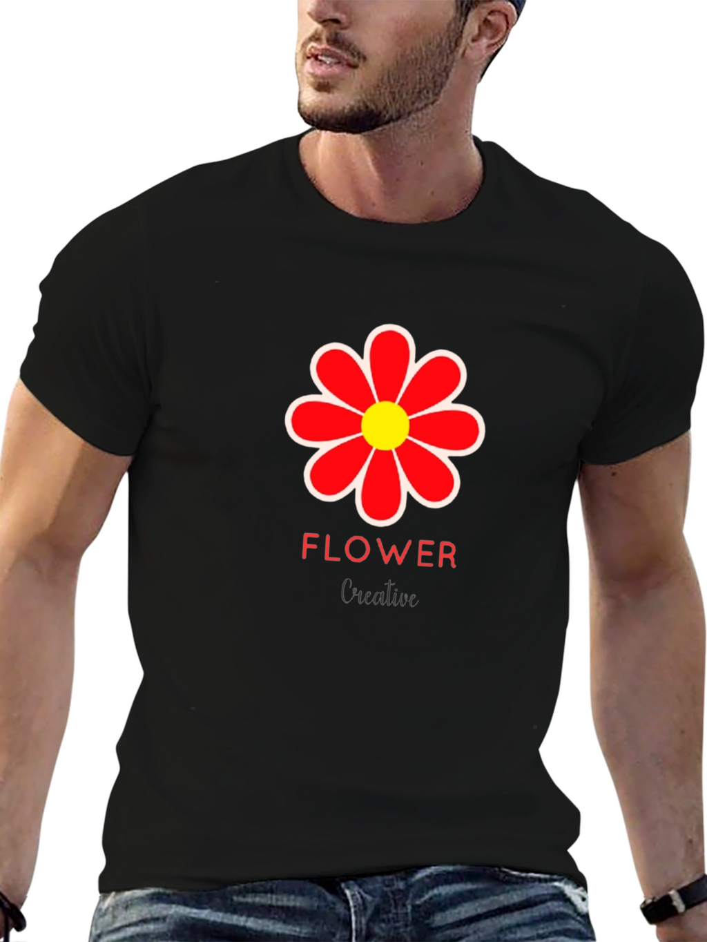 Mens Black Flower Graphic T-Shirt