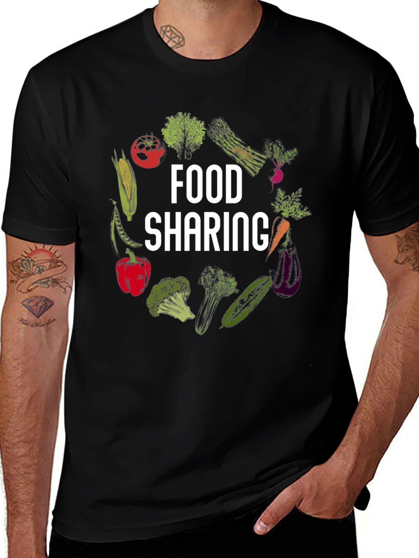 Food Sharing Graphic Tee Vegetable Design Shirt