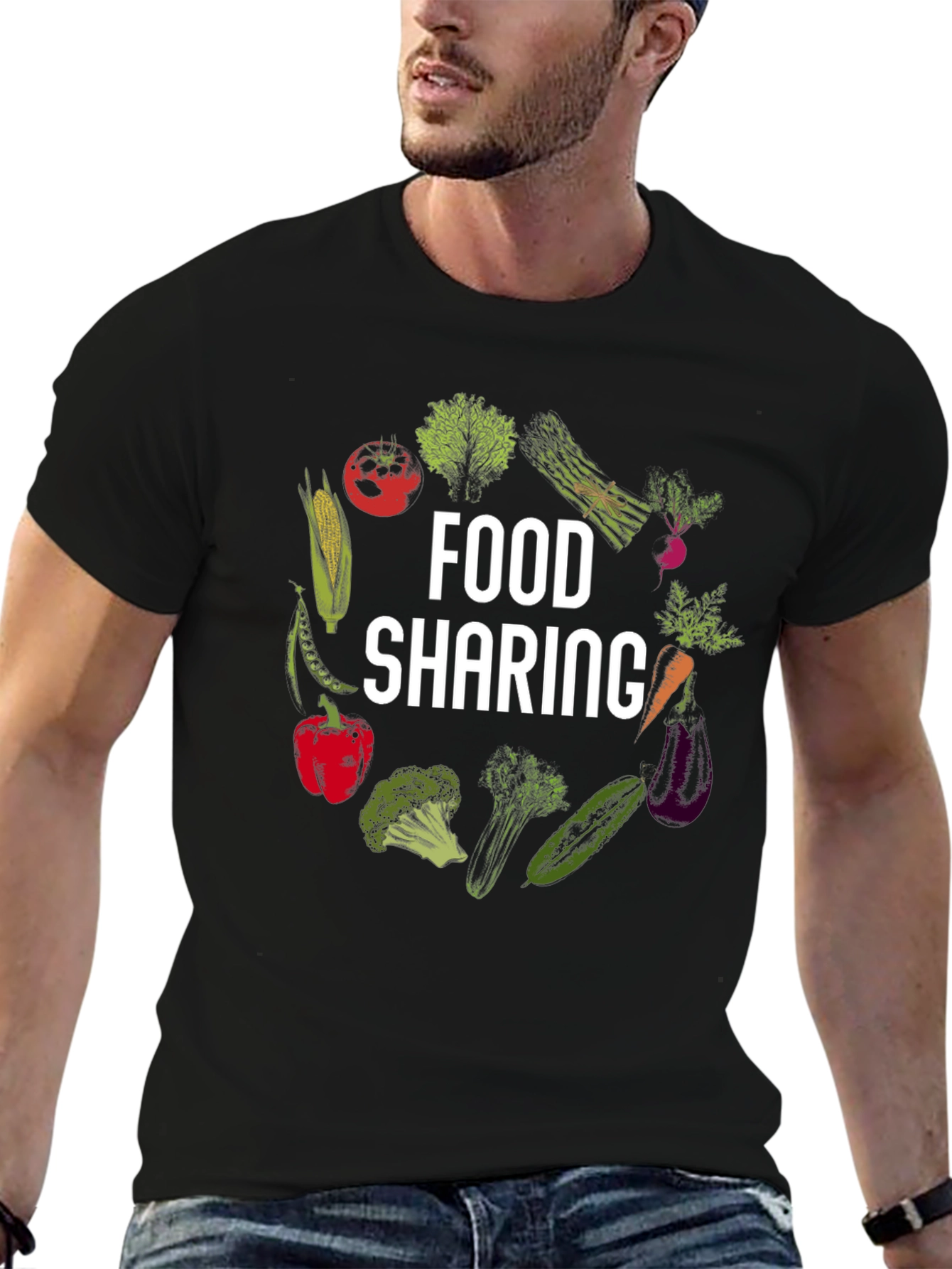 Food Sharing Graphic Tee Vegetable Design Shirt