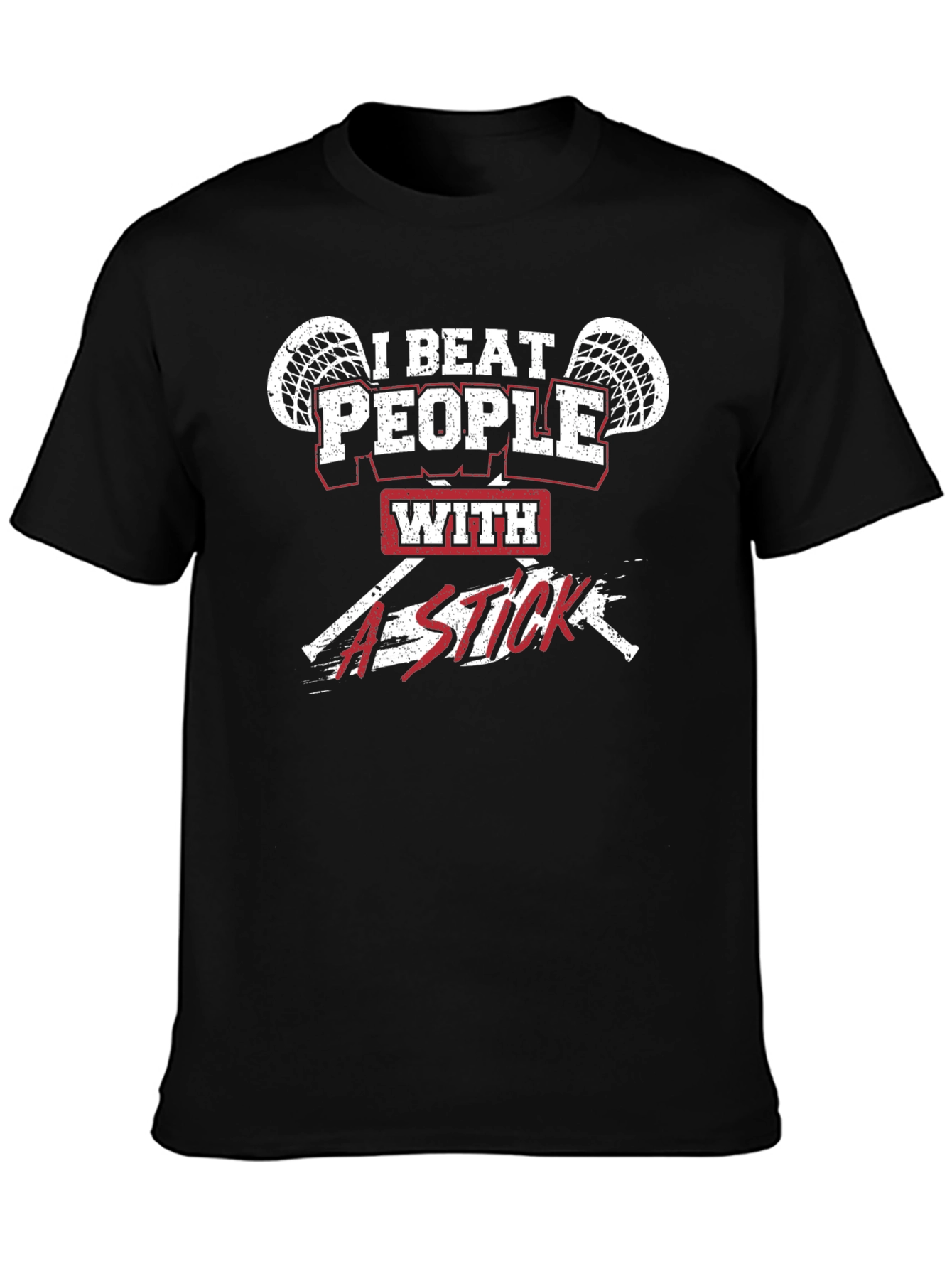 I Beat People With A Stick Black Graphic T-Shirt