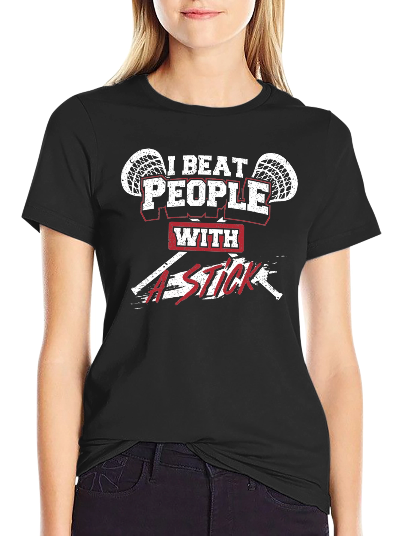 I Beat People With A Stick Black Graphic T-Shirt