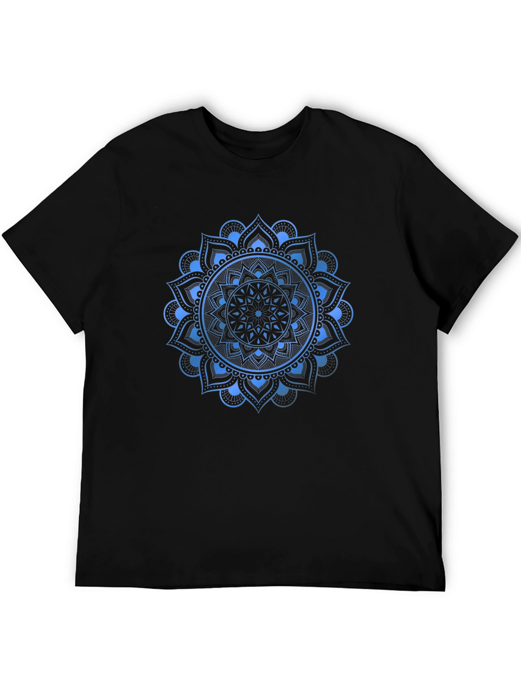 Blue Mandala Graphic Print Black T-Shirt