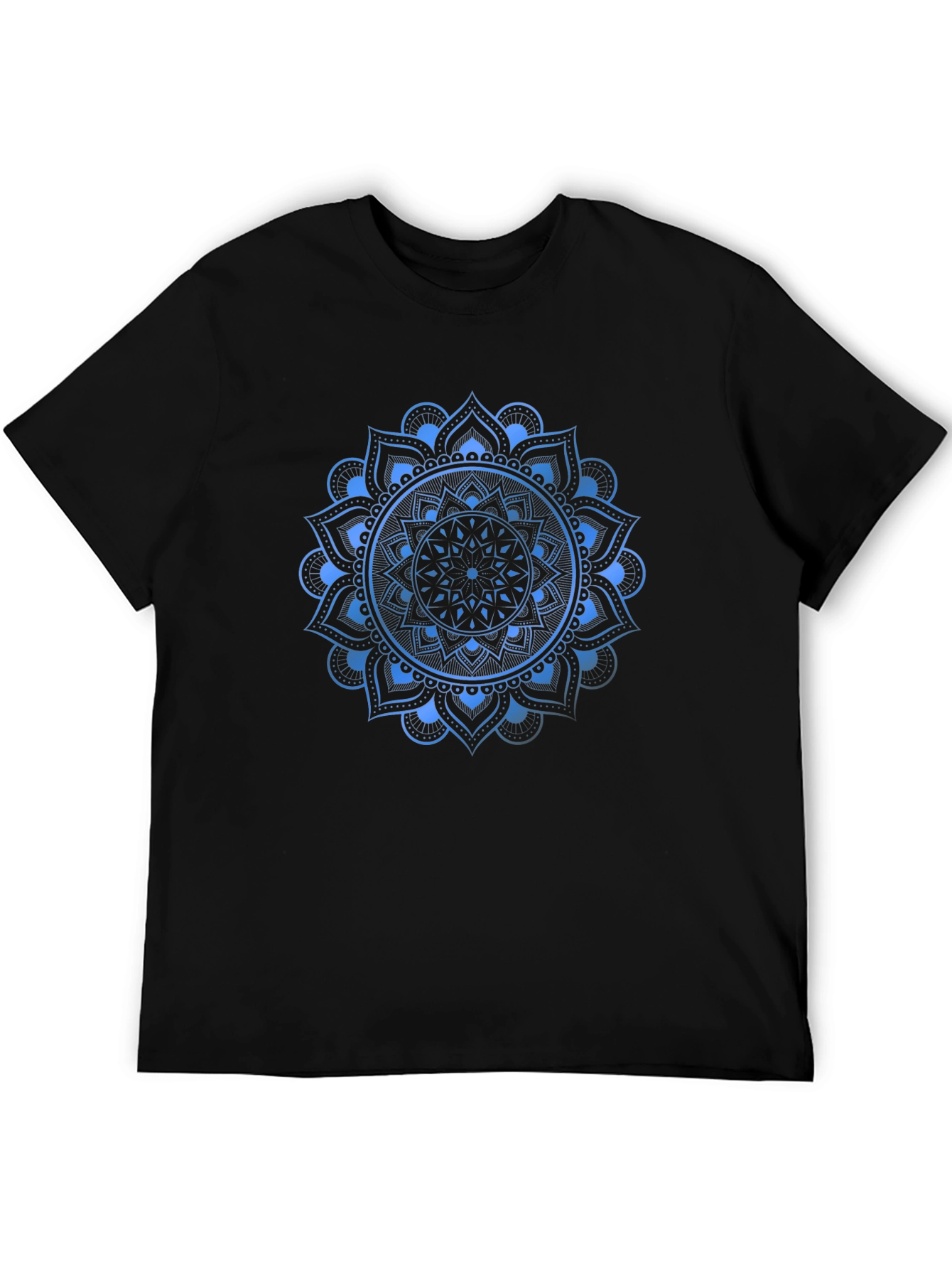 Blue Mandala Graphic Print Black T-Shirt