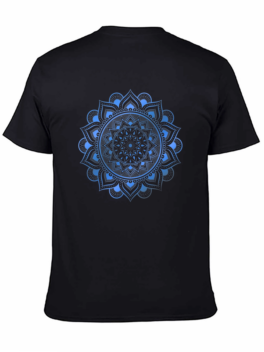 Blue Mandala Graphic Print Black T-Shirt