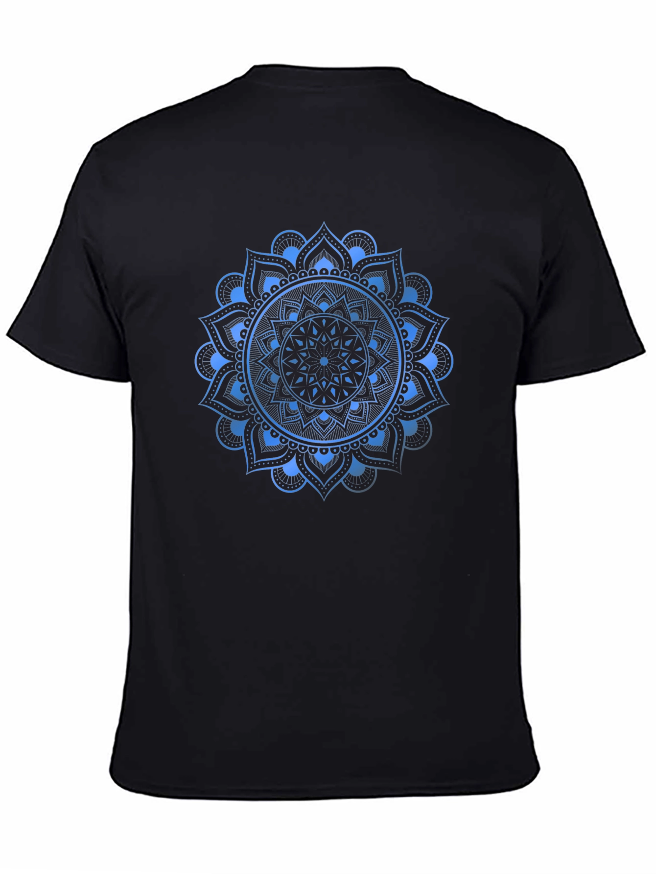 Blue Mandala Graphic Print Black T-Shirt