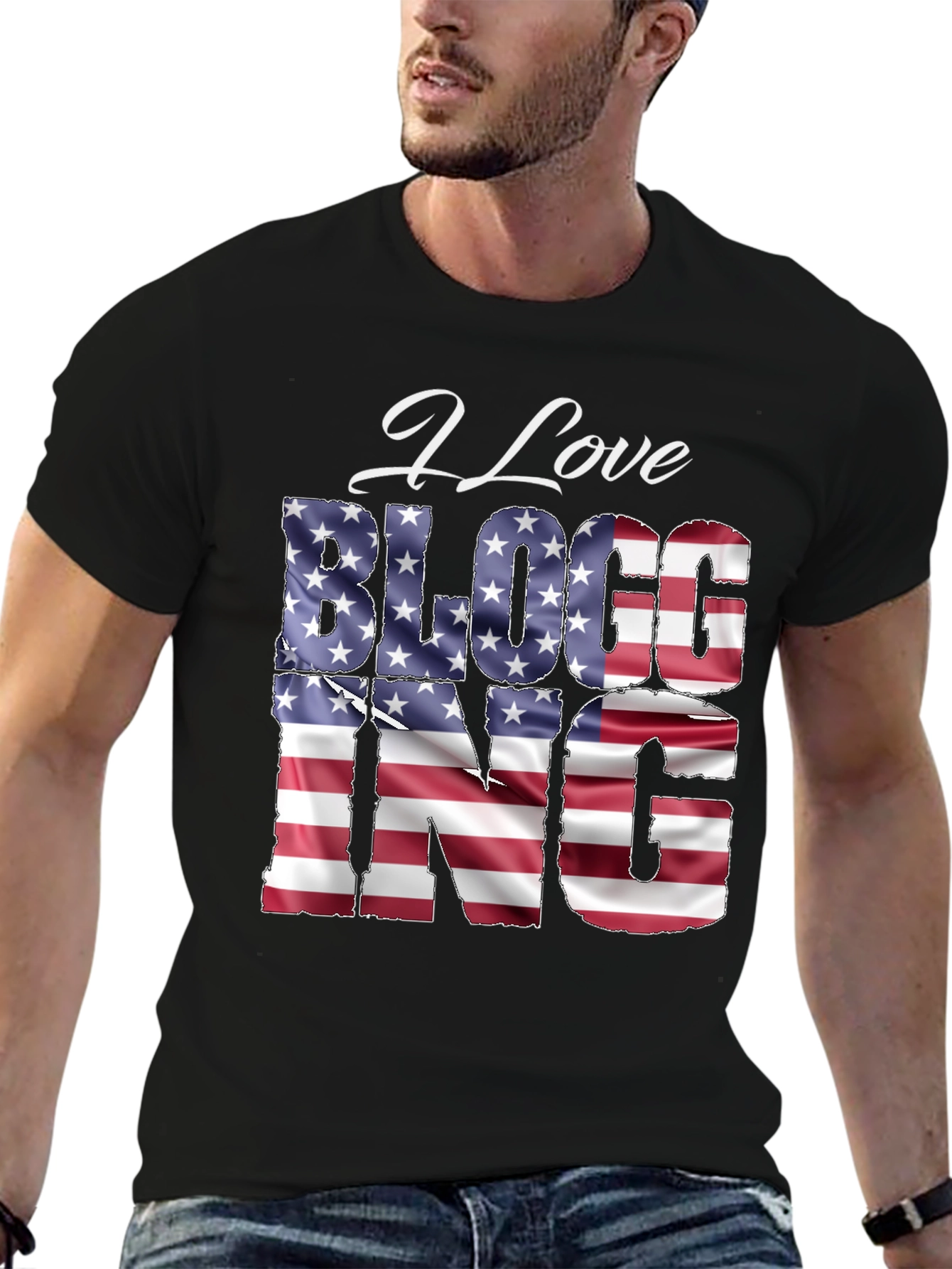 I Love BLOGGING USA Flag T-Shirt