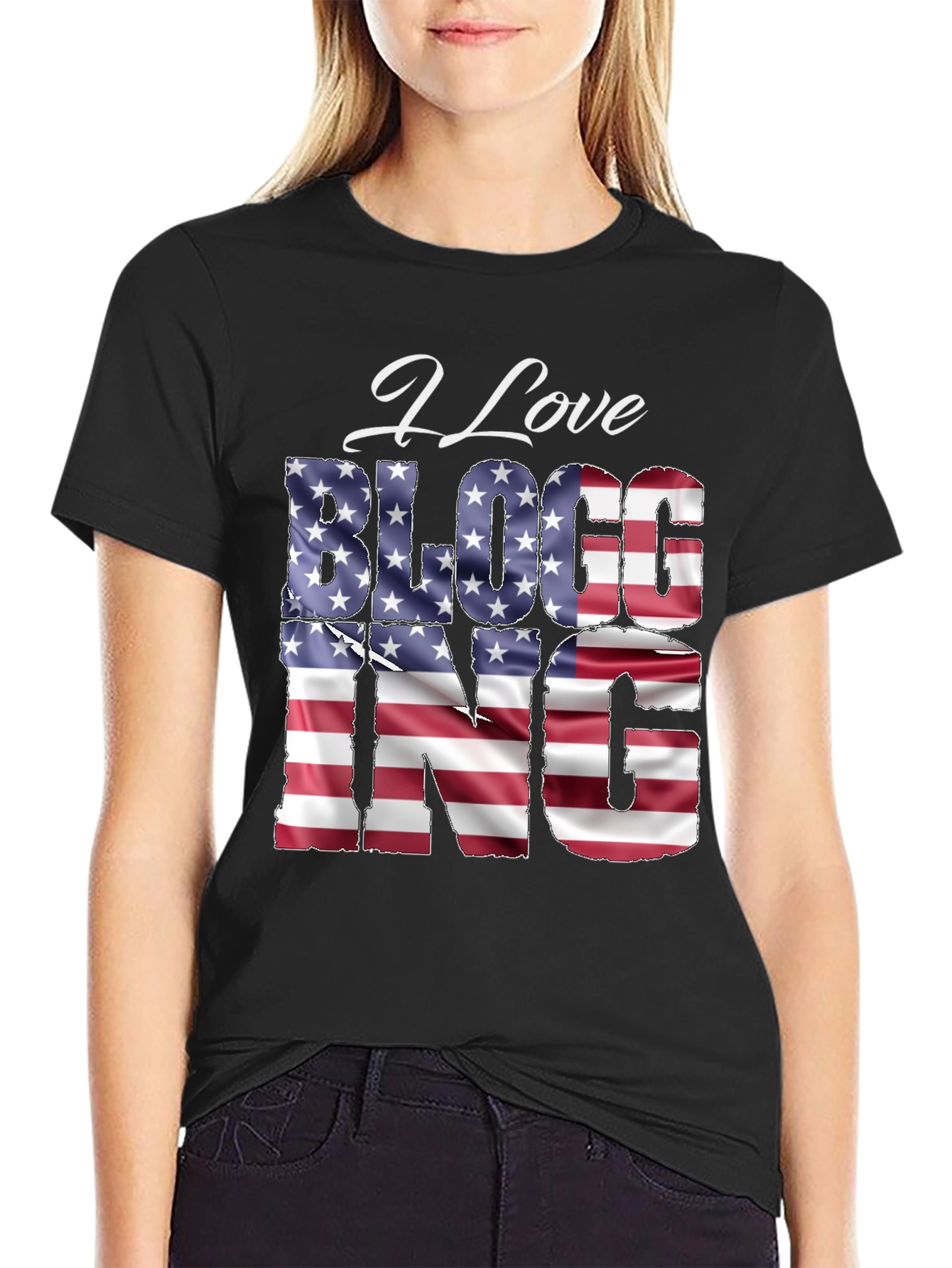 I Love BLOGGING USA Flag T-Shirt