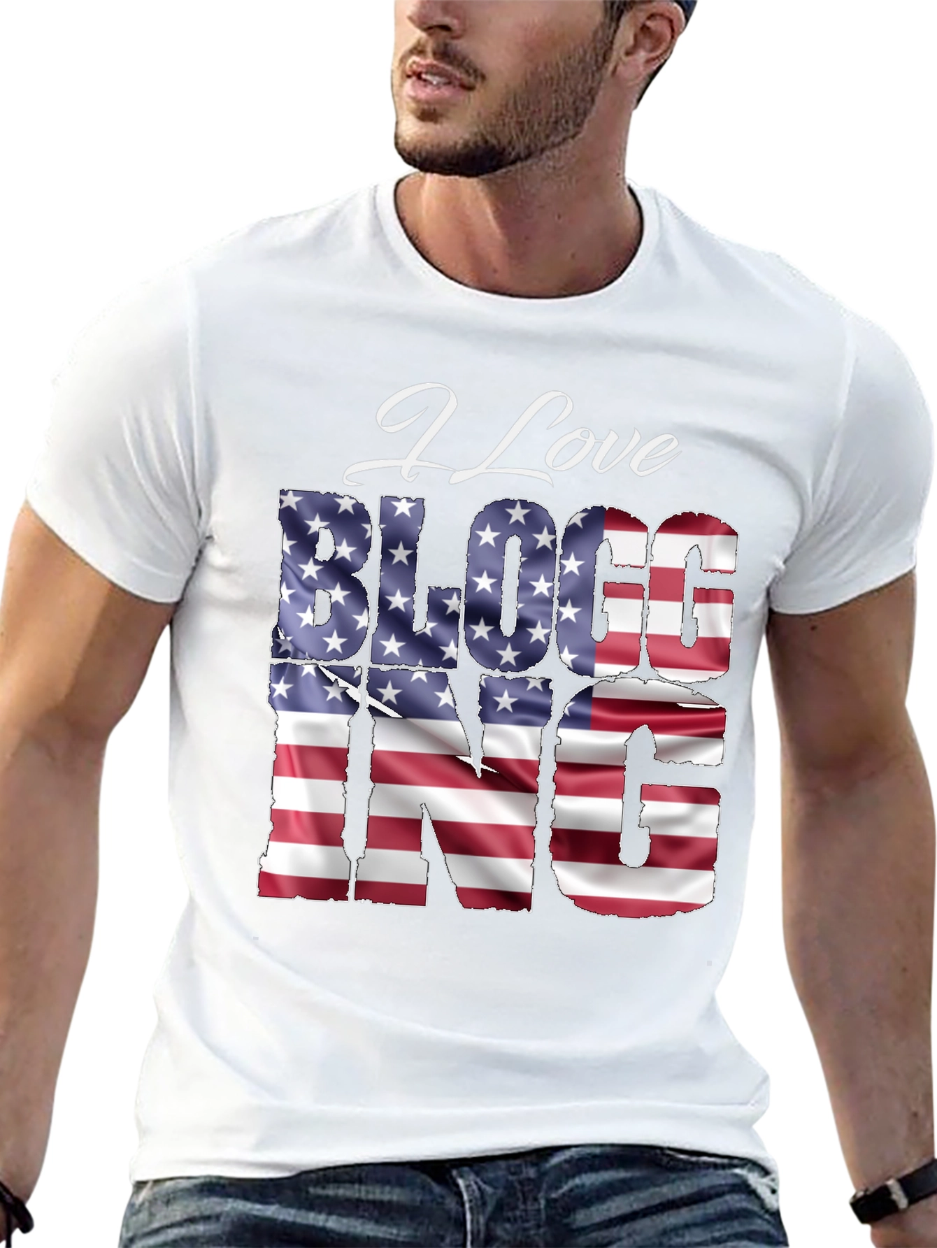 I Love BLOGGING USA Flag T-Shirt