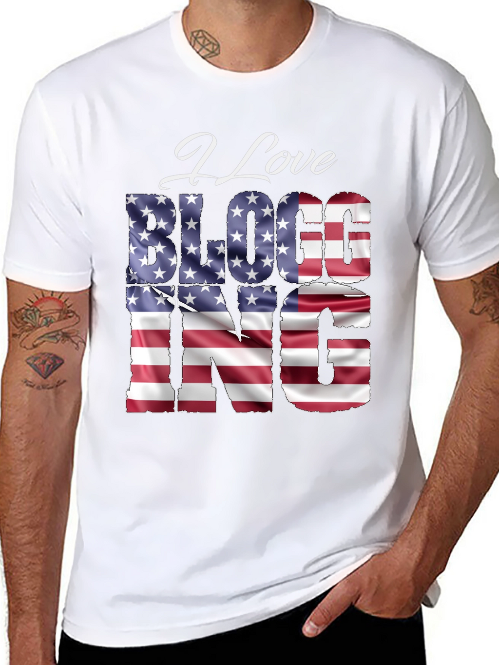 I Love BLOGGING USA Flag T-Shirt