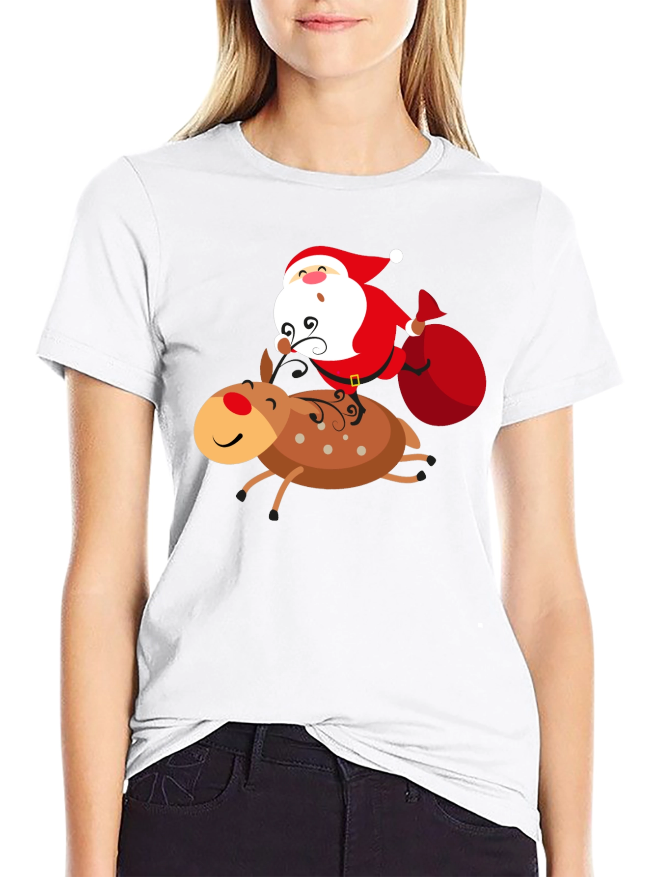 Santa Riding Reindeer Graphic T-Shirt