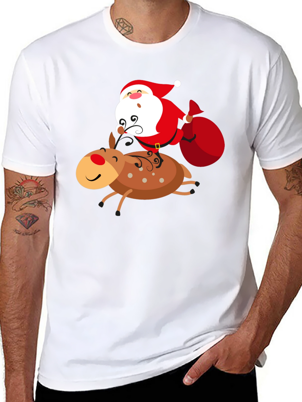 Santa Riding Reindeer Graphic T-Shirt