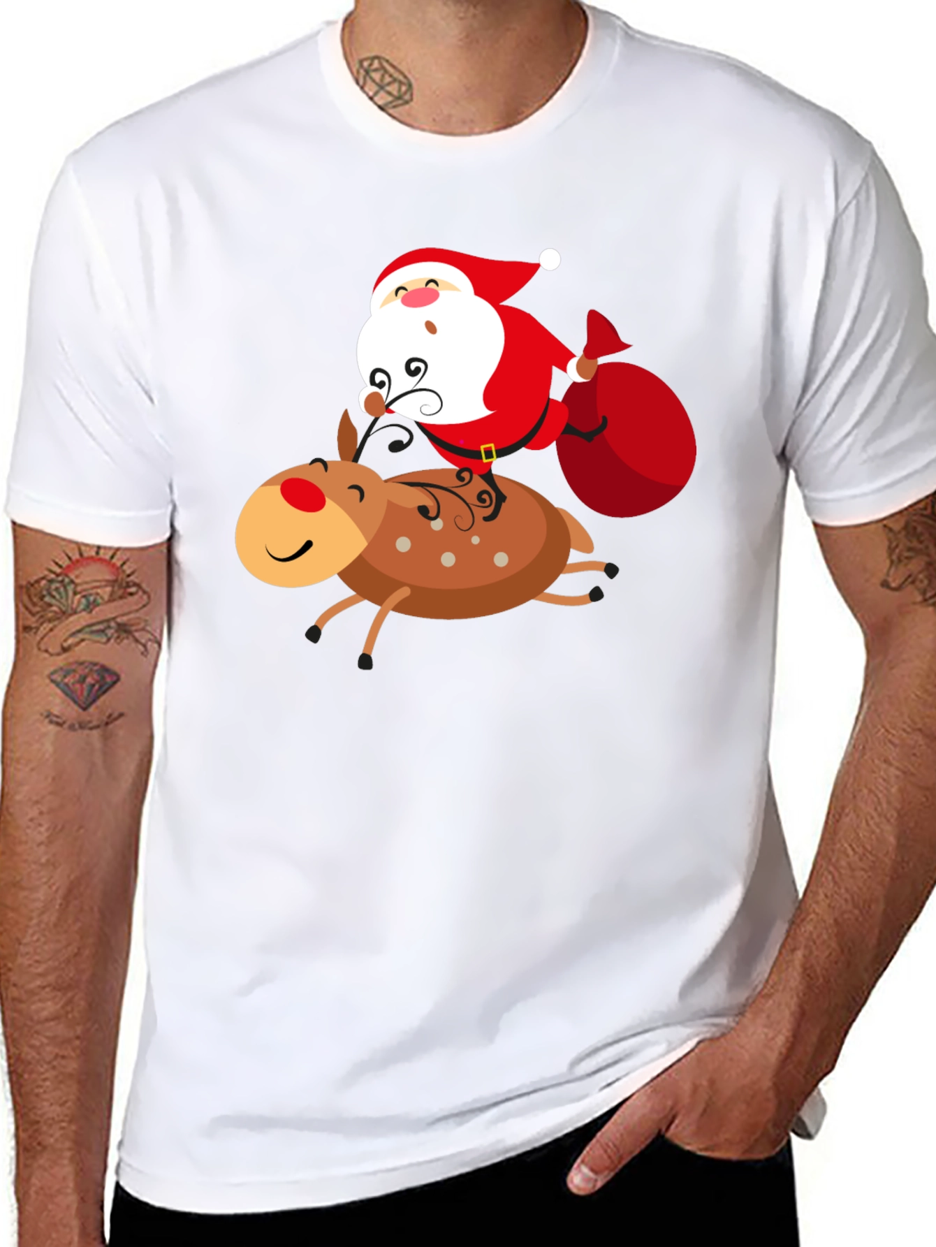 Santa Riding Reindeer Graphic T-Shirt