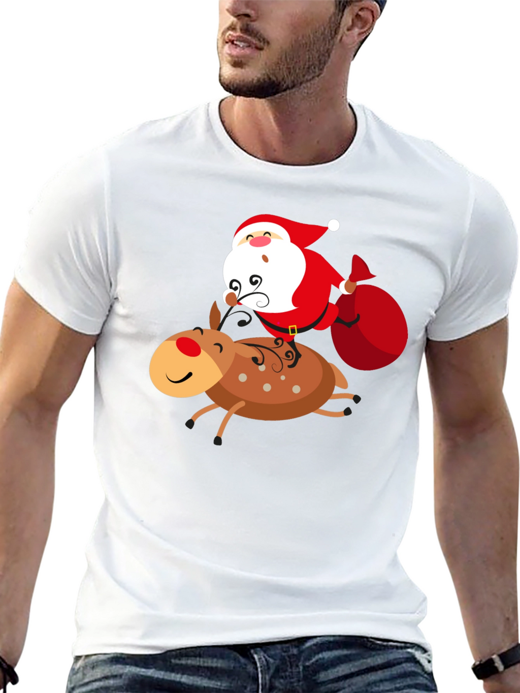 Santa Riding Reindeer Graphic T-Shirt