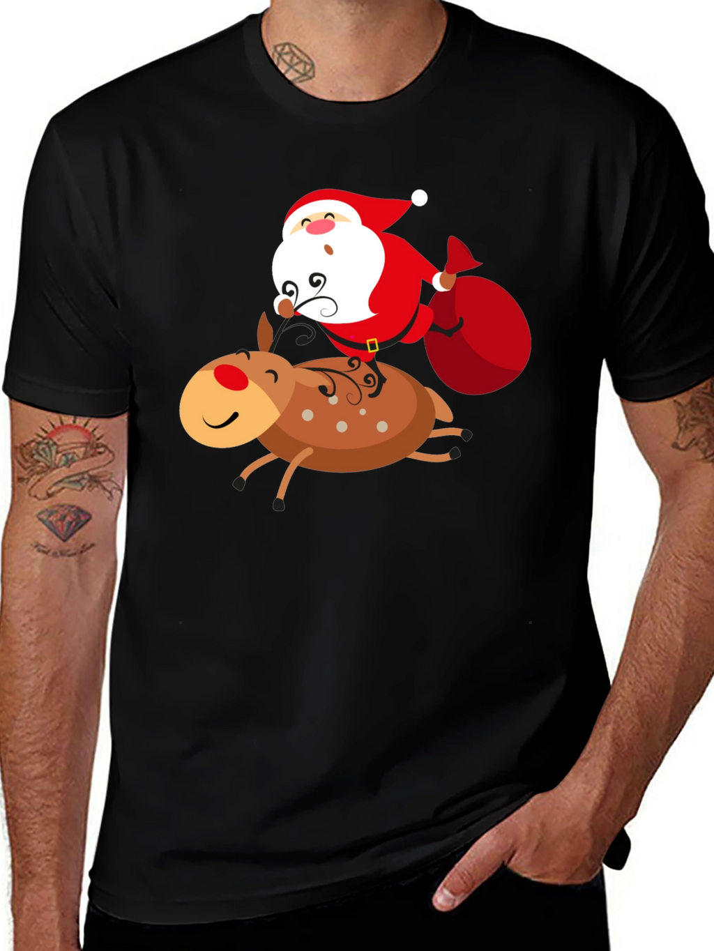 Santa Riding Reindeer Graphic T-Shirt