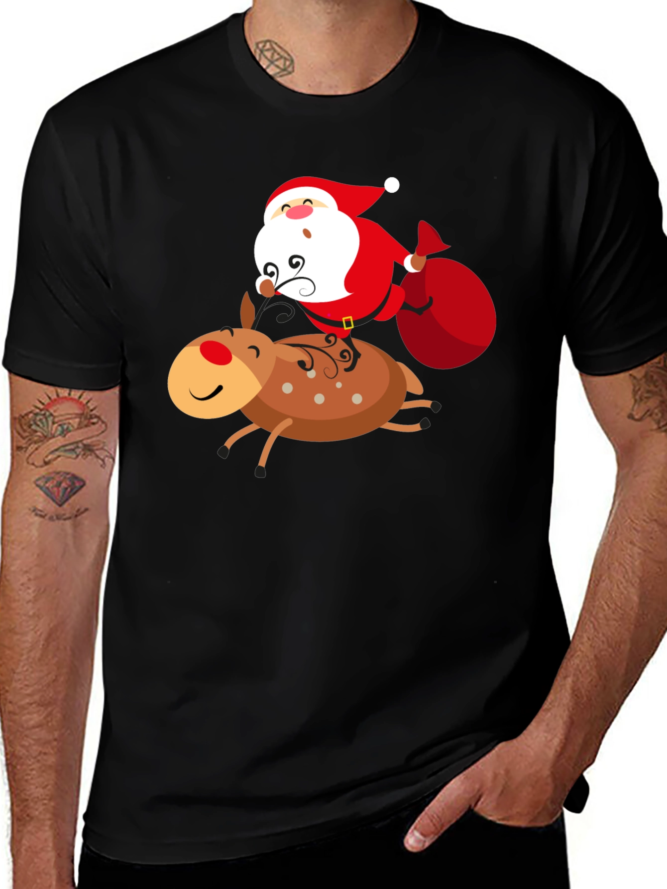 Santa Riding Reindeer Graphic T-Shirt