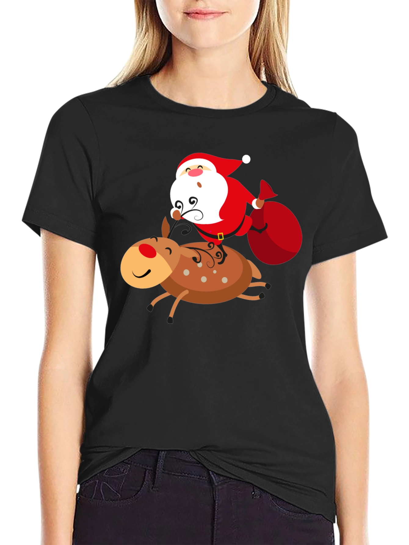 Santa Riding Reindeer Graphic T-Shirt