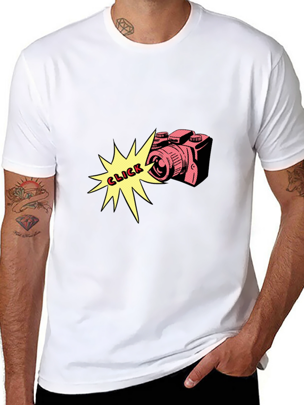 Retro Camera Click Graphic Tee - Black Cotton Shirt