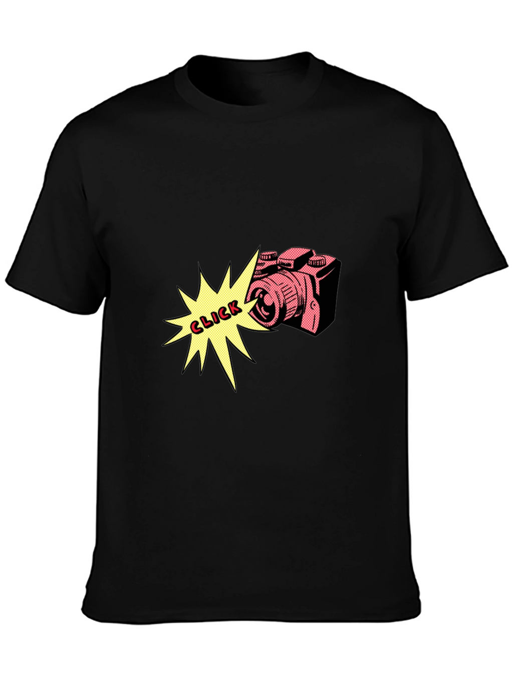 Retro Camera Click Graphic Tee - Black Cotton Shirt