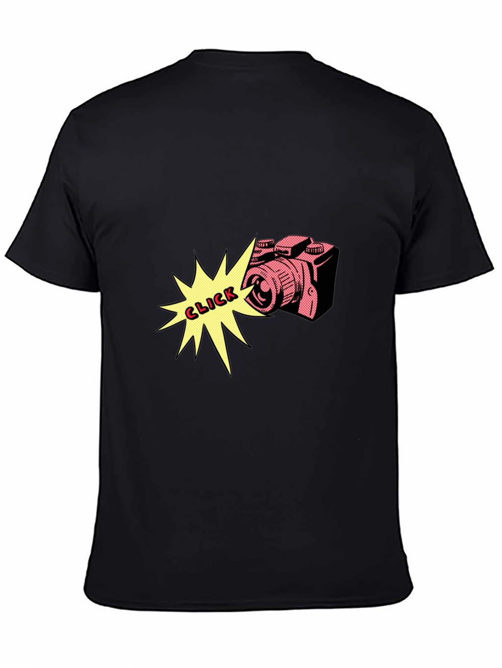 Retro Camera Click Graphic Tee - Black Cotton Shirt