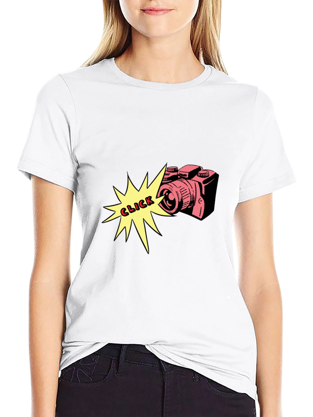 Retro Camera Click Graphic Tee - Black Cotton Shirt