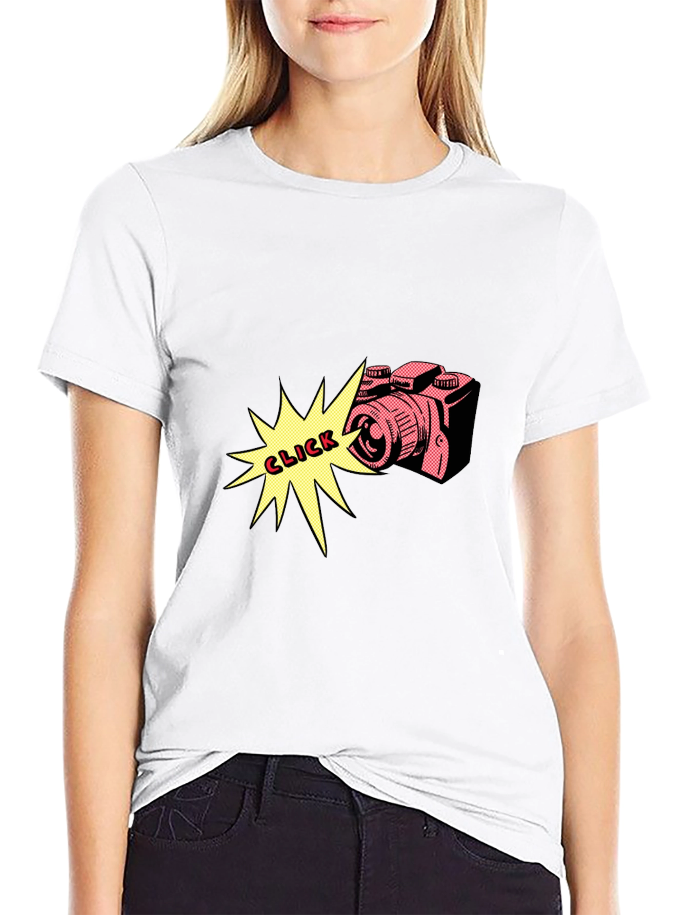 Retro Camera Click Graphic Tee - Black Cotton Shirt