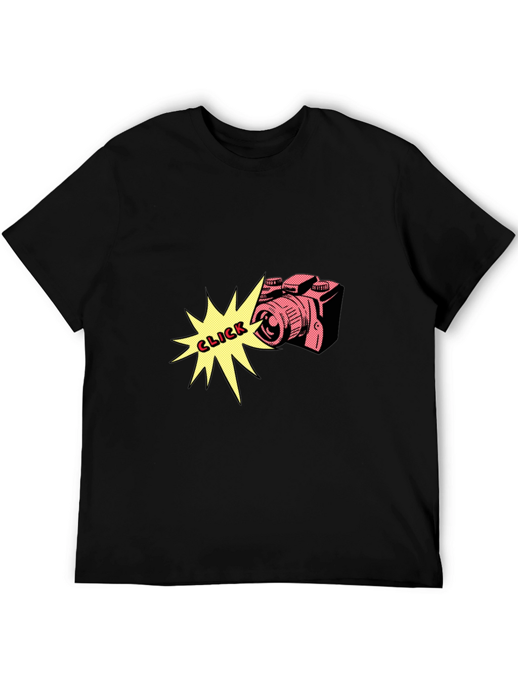 Retro Camera Click Graphic Tee - Black Cotton Shirt