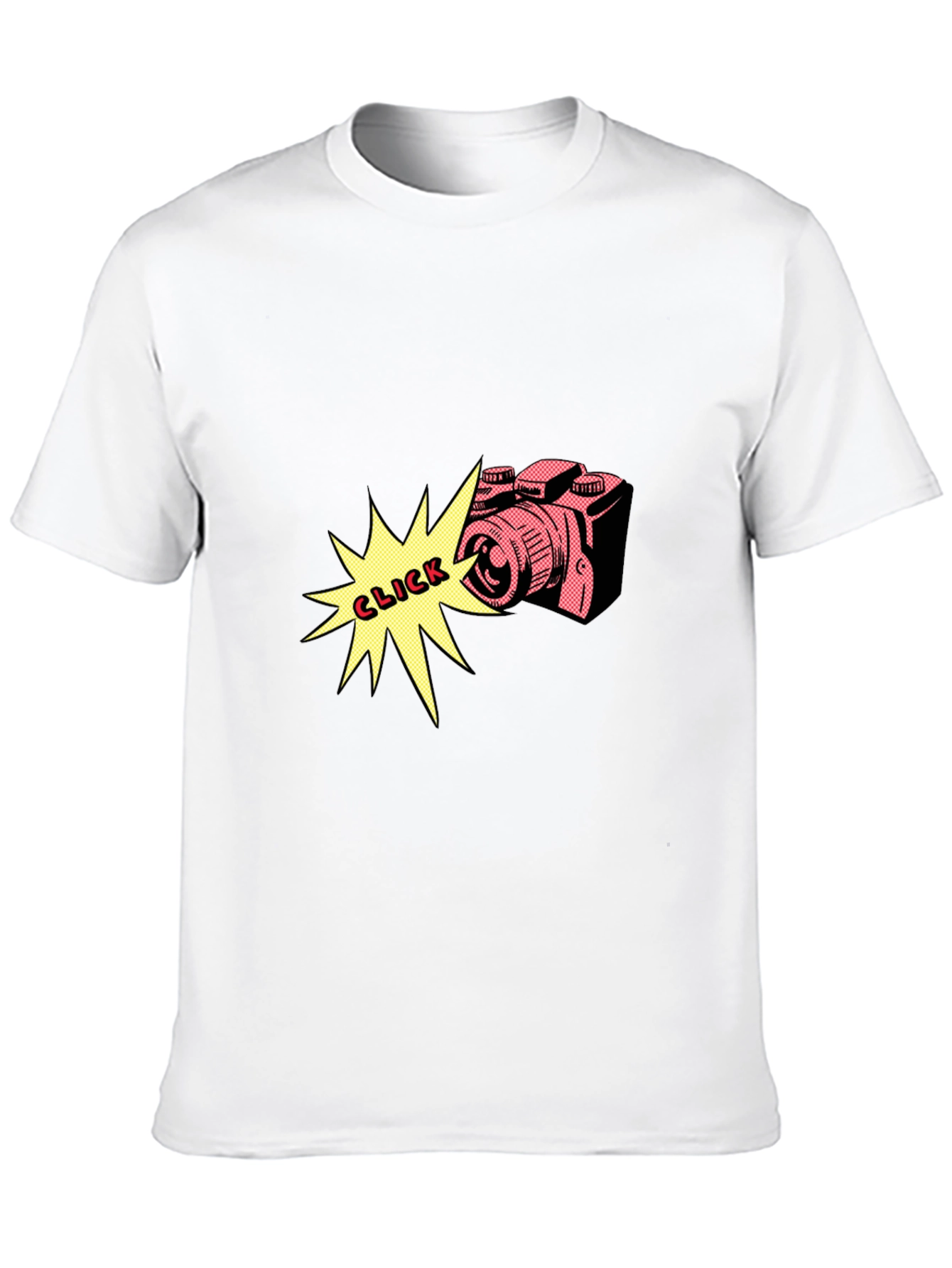 Retro Camera Click Graphic Tee - Black Cotton Shirt