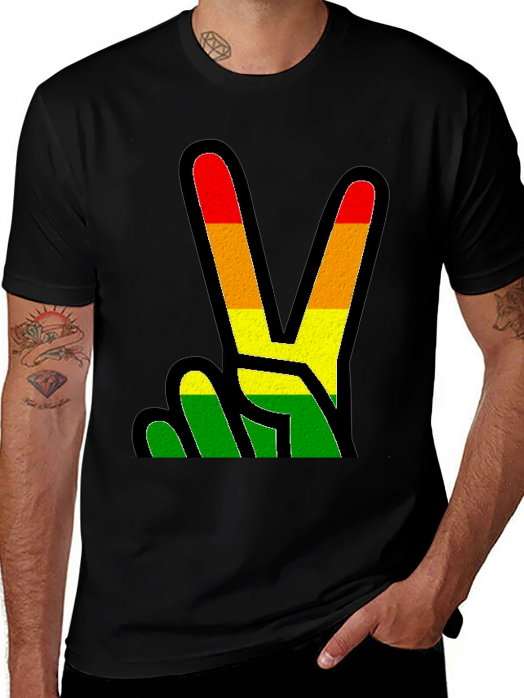 Rasta Peace Sign Black T-Shirt
