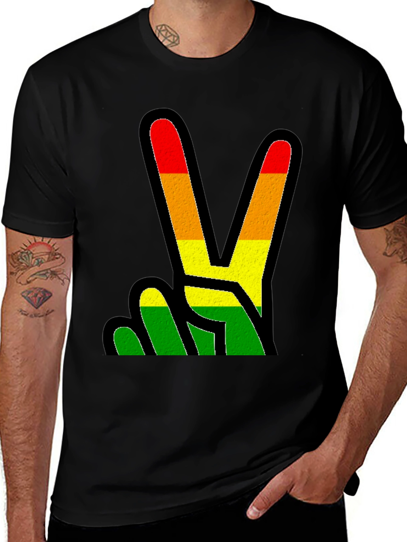 Rasta Peace Sign Black T-Shirt