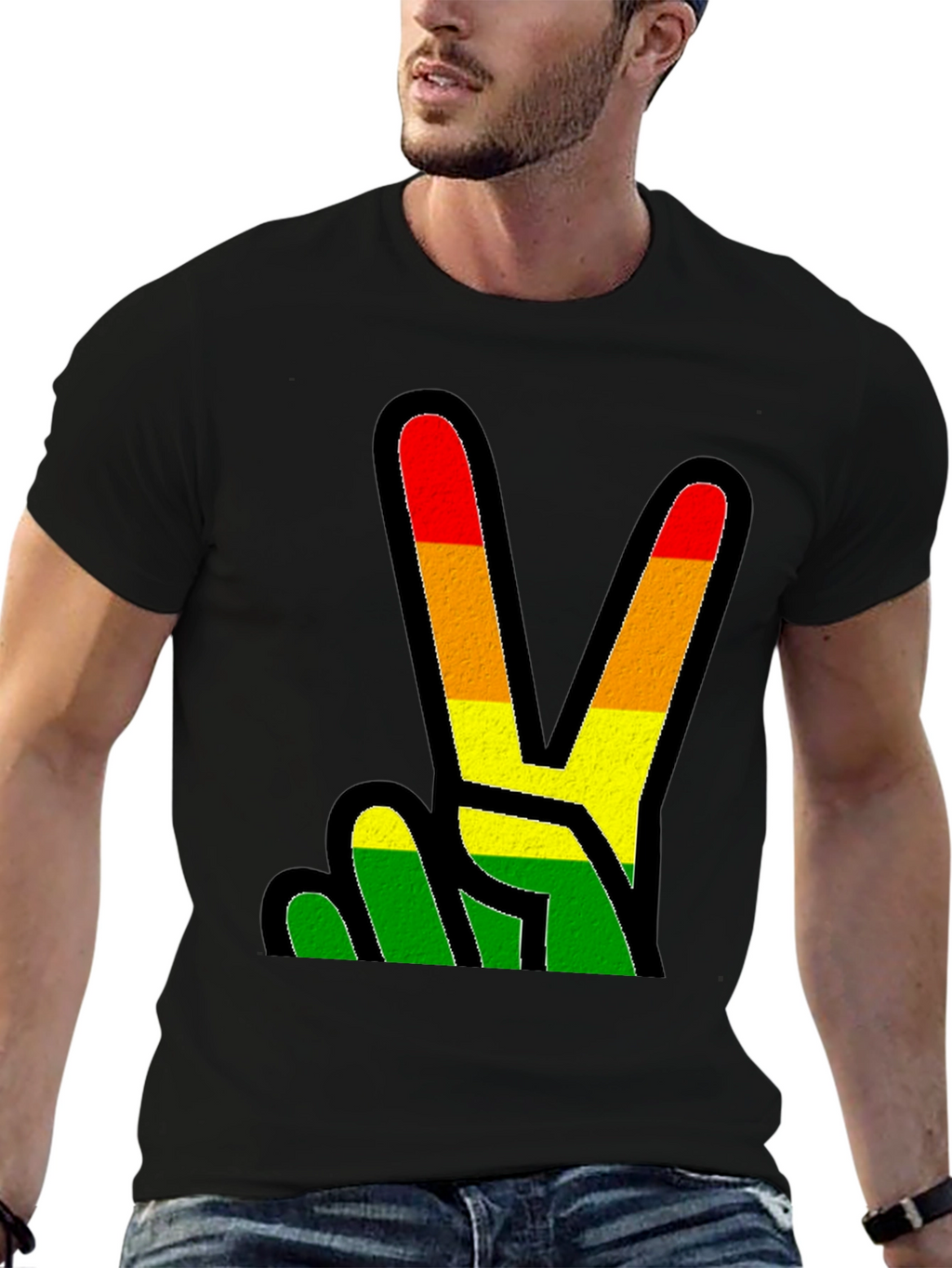Rasta Peace Sign Black T-Shirt