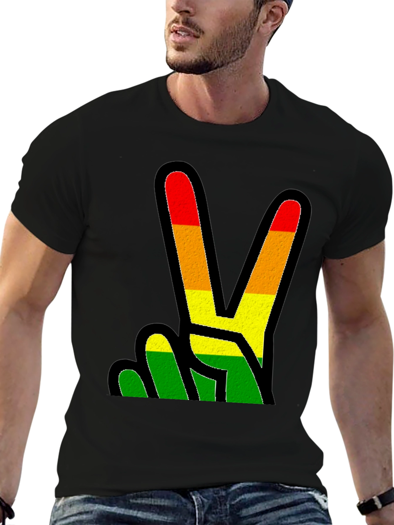 Rasta Peace Sign Black T-Shirt