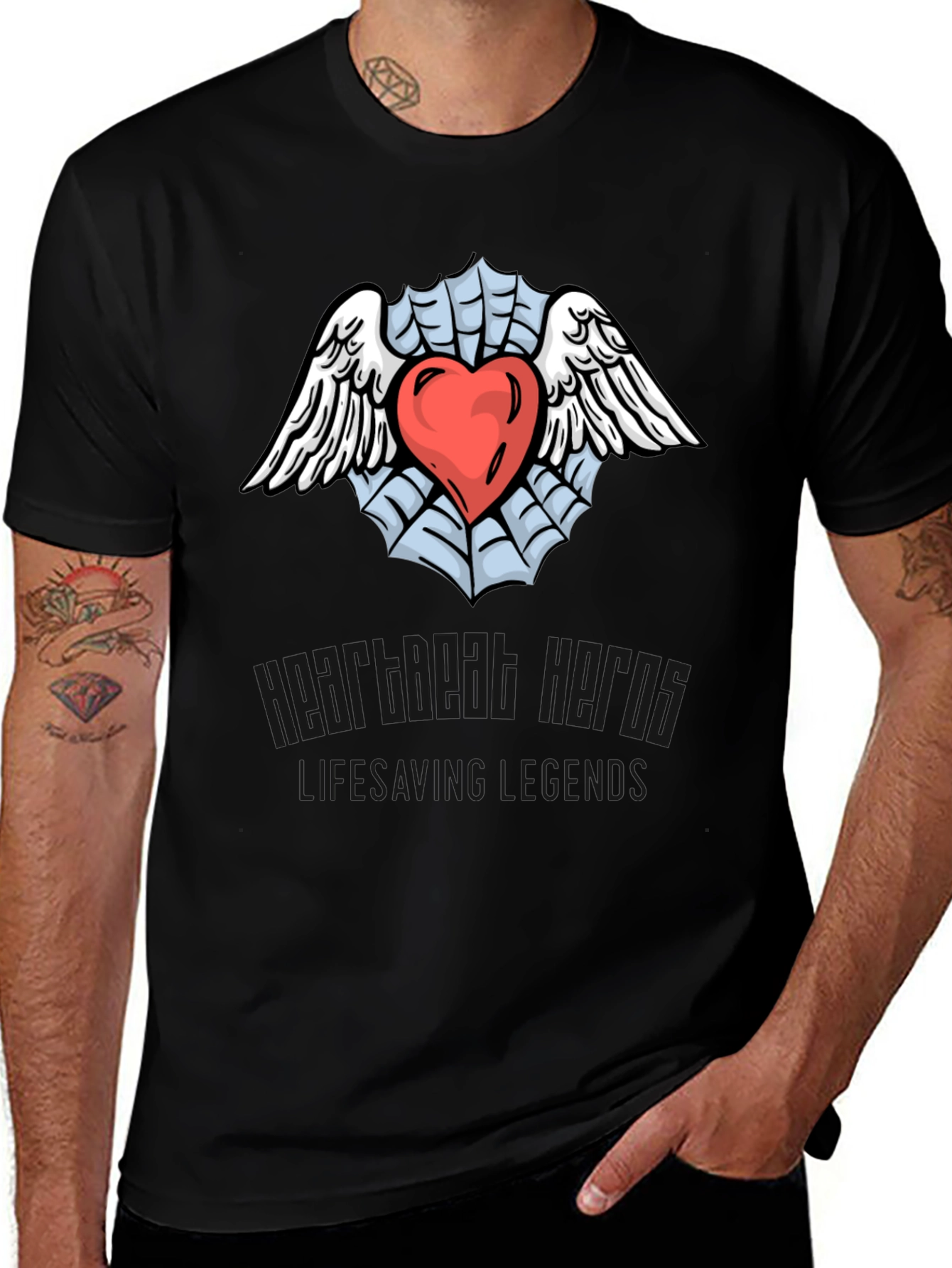 Heart & Wings Graphic Black T-Shirt
