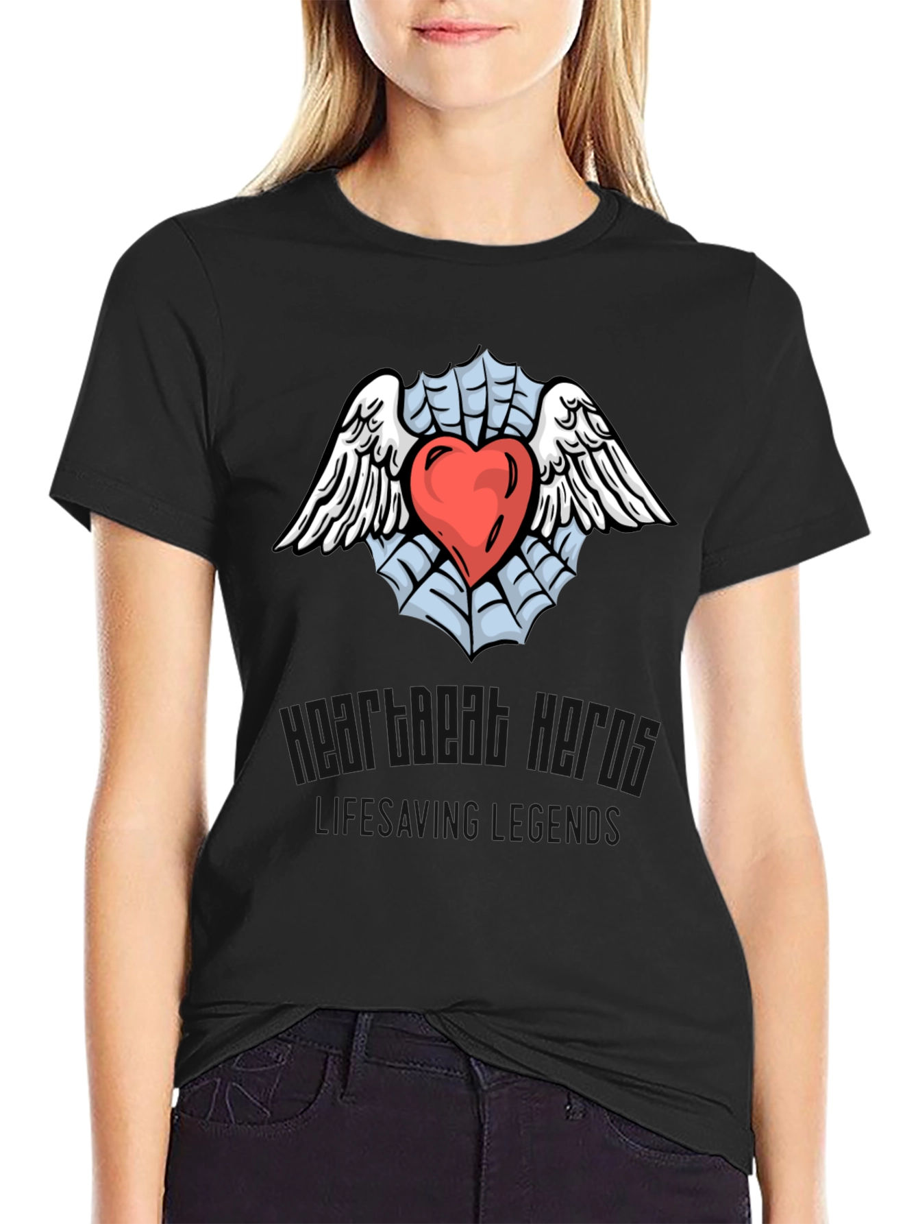 Heart & Wings Graphic Black T-Shirt