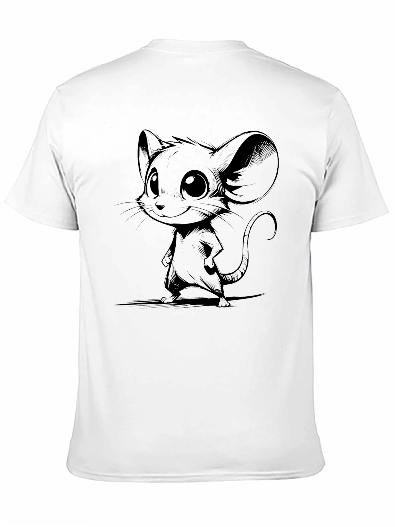 Cartoon Mouse Graphic Tee - Black Cotton Blend