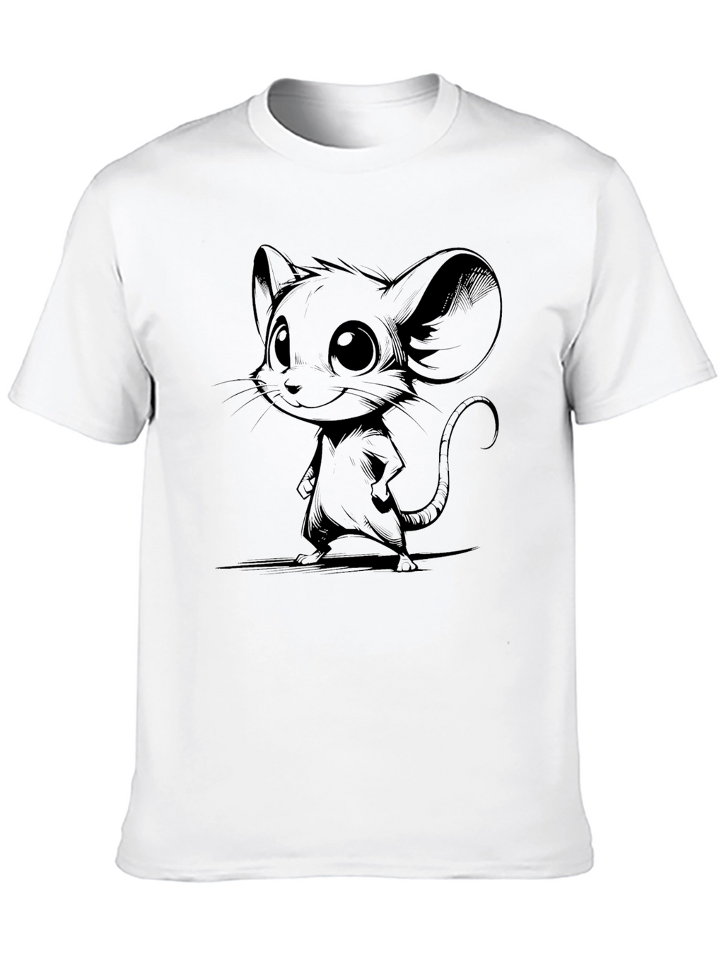 Cartoon Mouse Graphic Tee - Black Cotton Blend