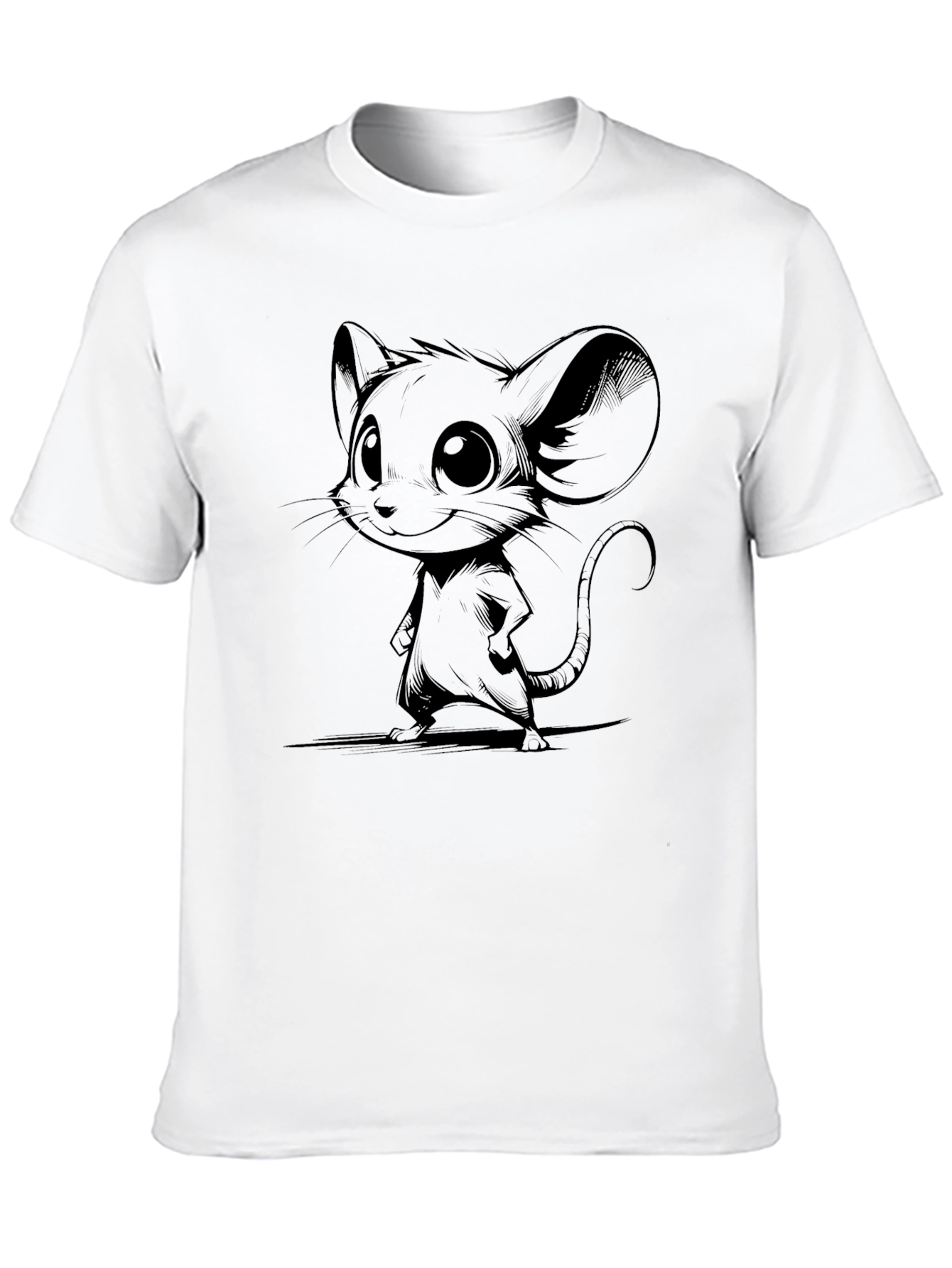 Cartoon Mouse Graphic Tee - Black Cotton Blend
