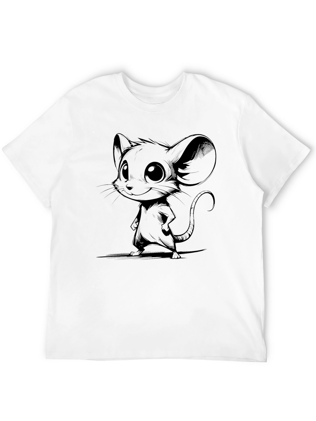 Cartoon Mouse Graphic Tee - Black Cotton Blend
