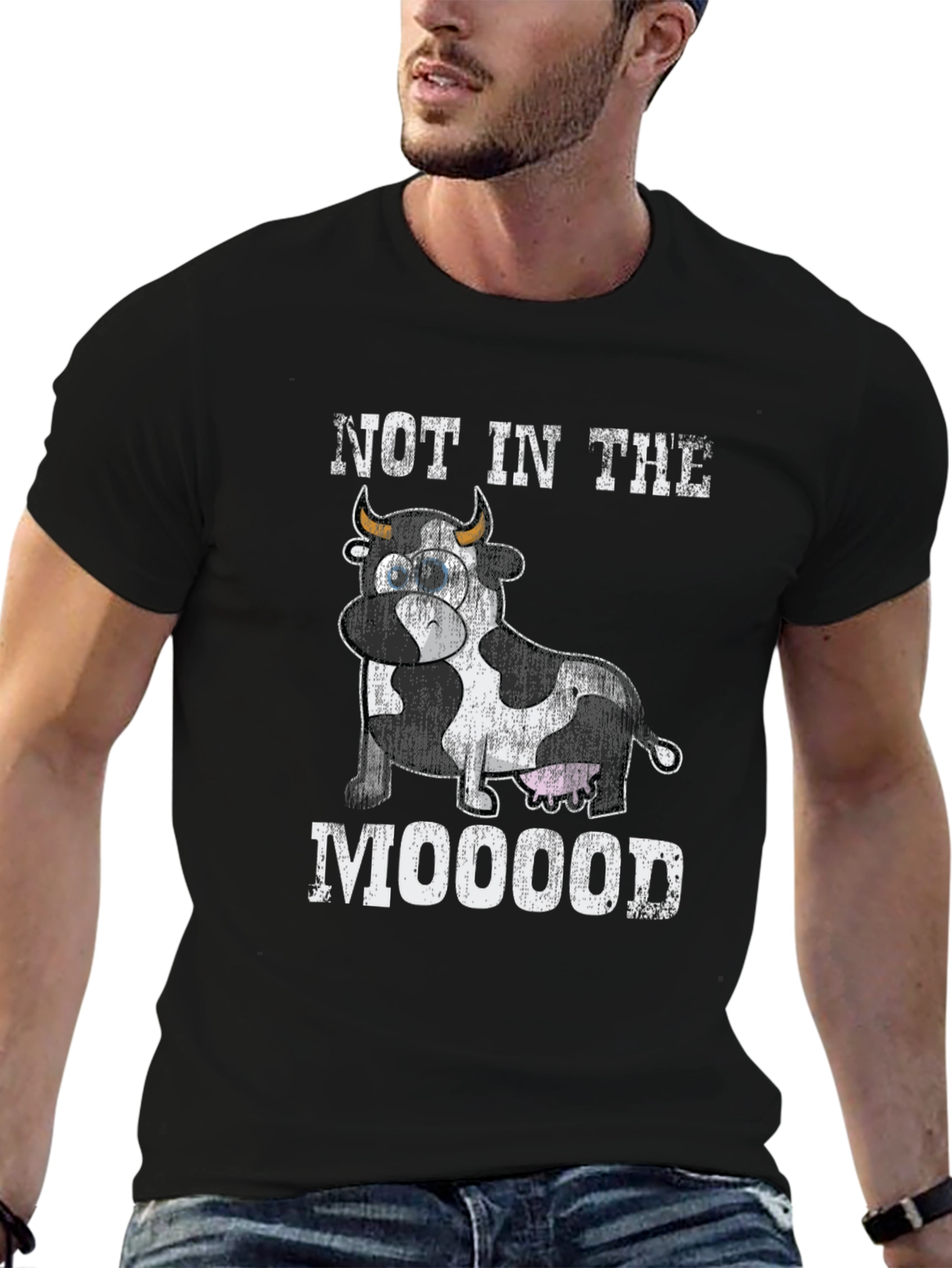 Not In The Mooood Funny Cow Graphic T-Shirt
