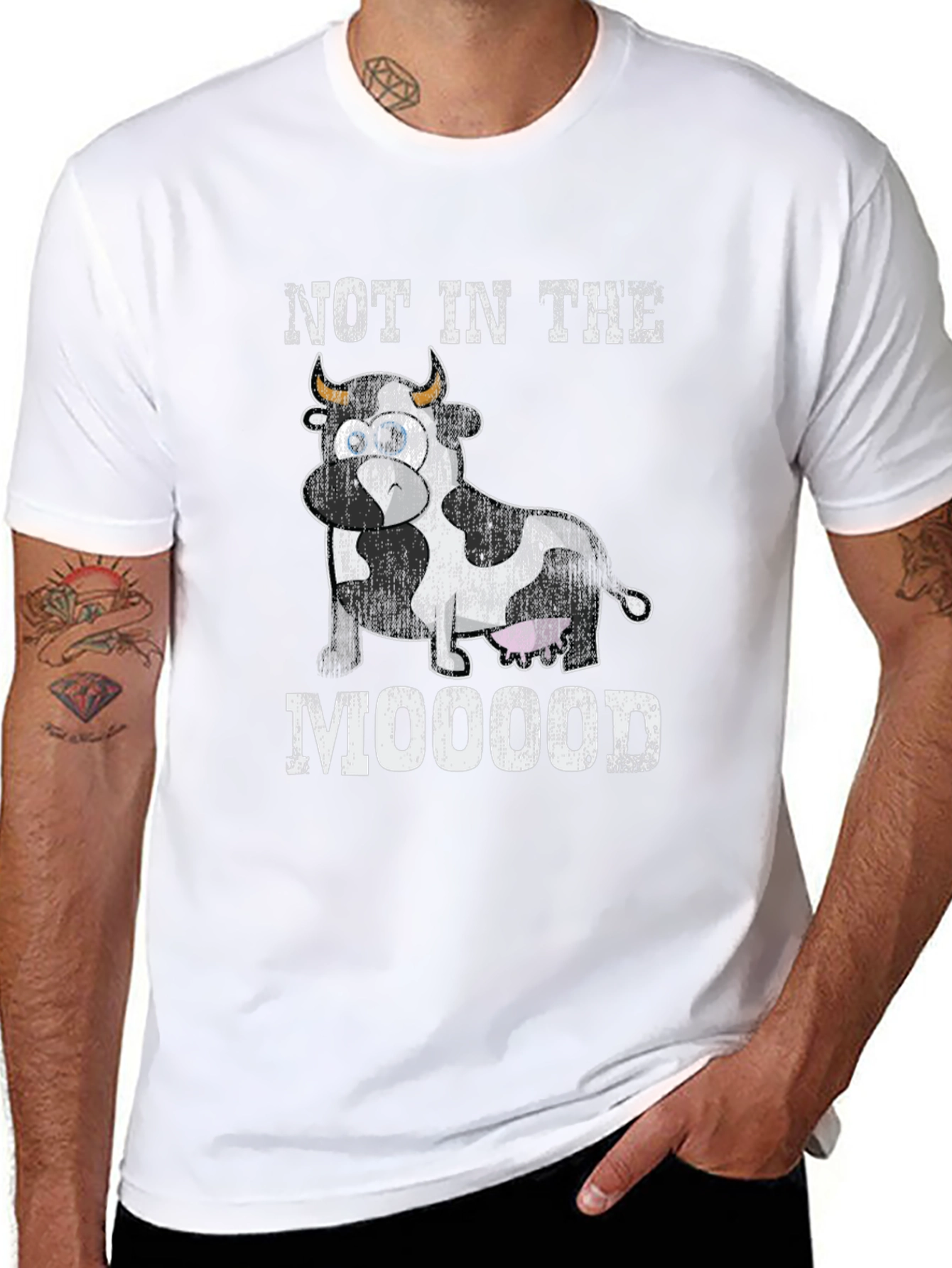 Not In The Mooood Funny Cow Graphic T-Shirt