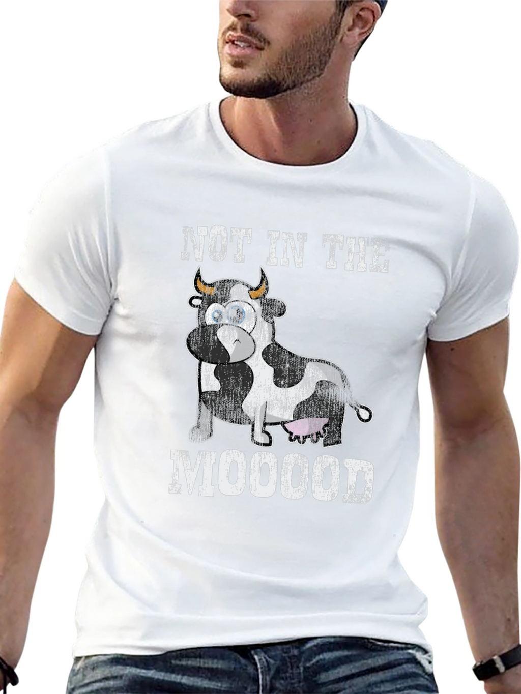 Not In The Mooood Funny Cow Graphic T-Shirt