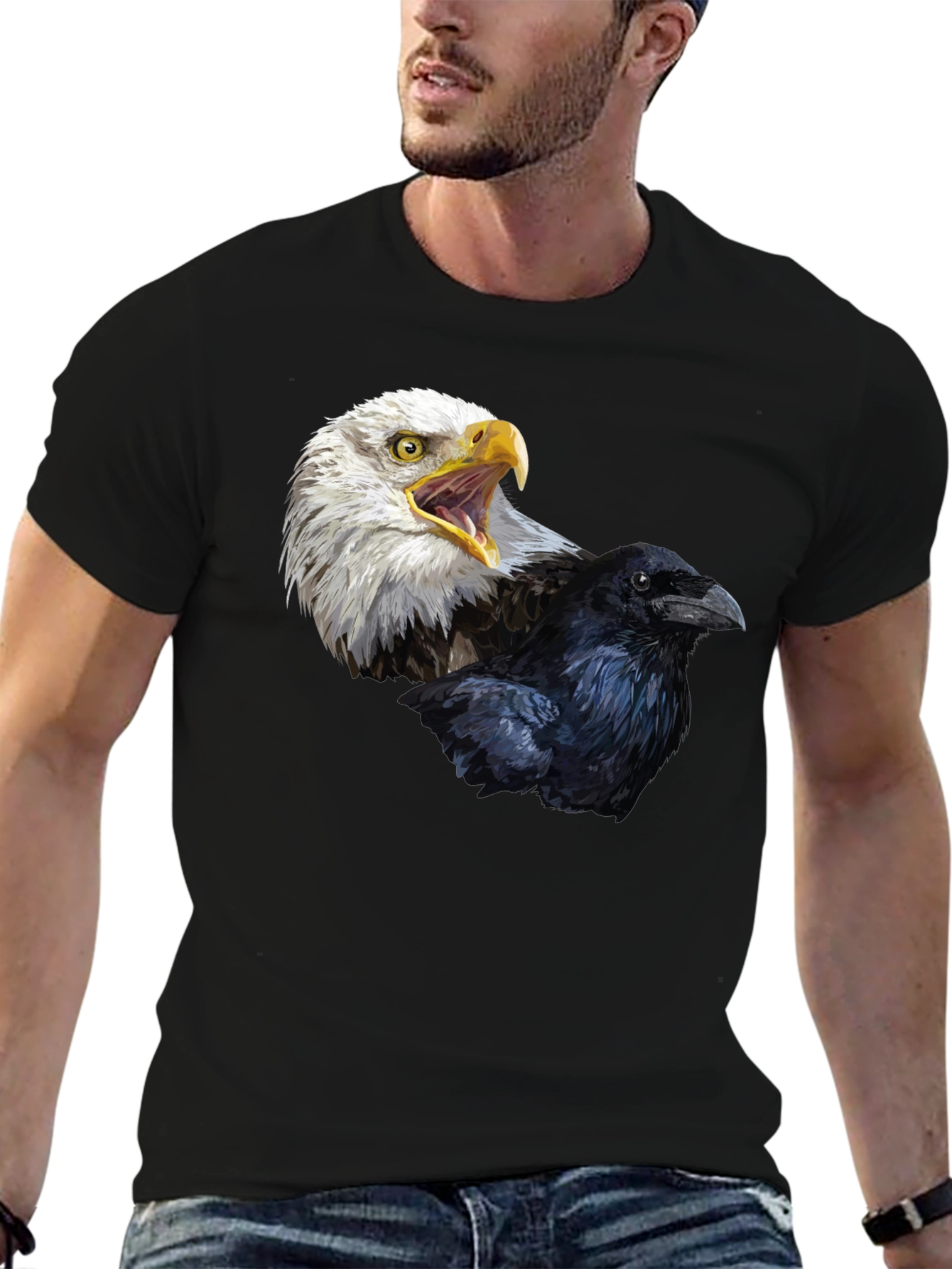 Eagle and Raven Graphic T-Shirt - Bold Bird Design