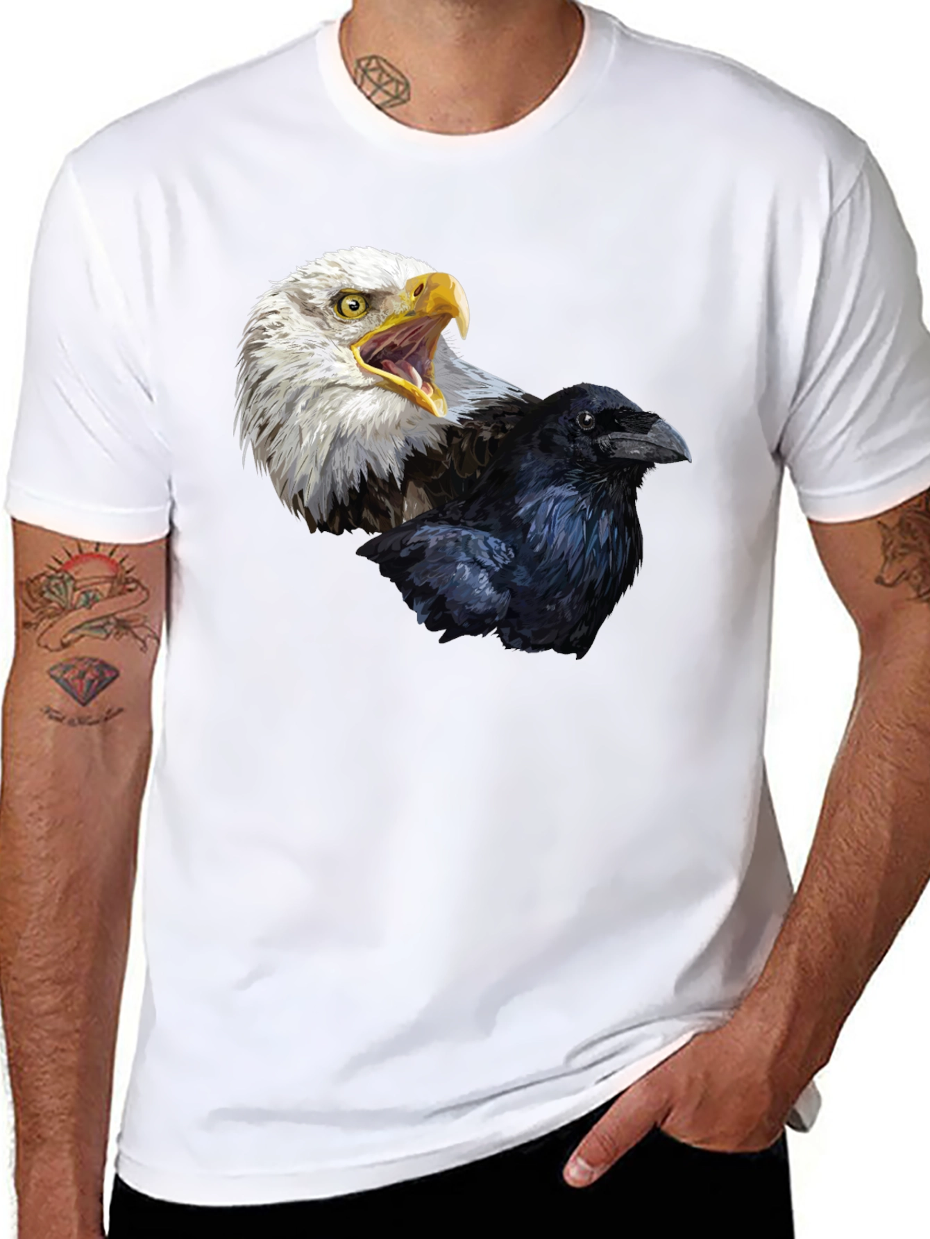 Eagle and Raven Graphic T-Shirt - Bold Bird Design