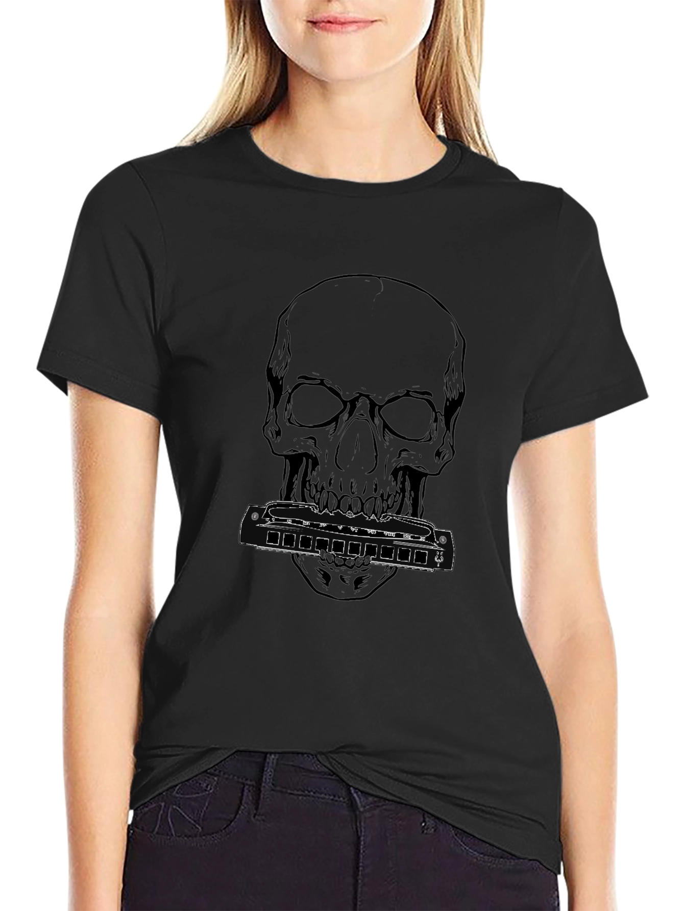 Skull & Harmonica Graphic T-Shirt
