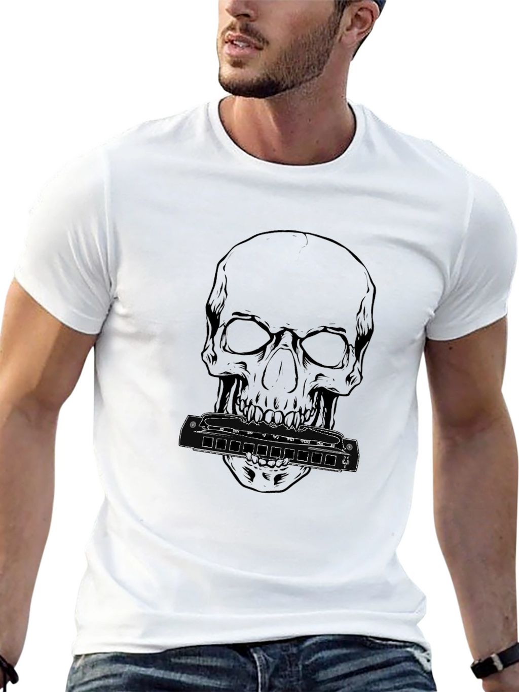 Skull & Harmonica Graphic T-Shirt