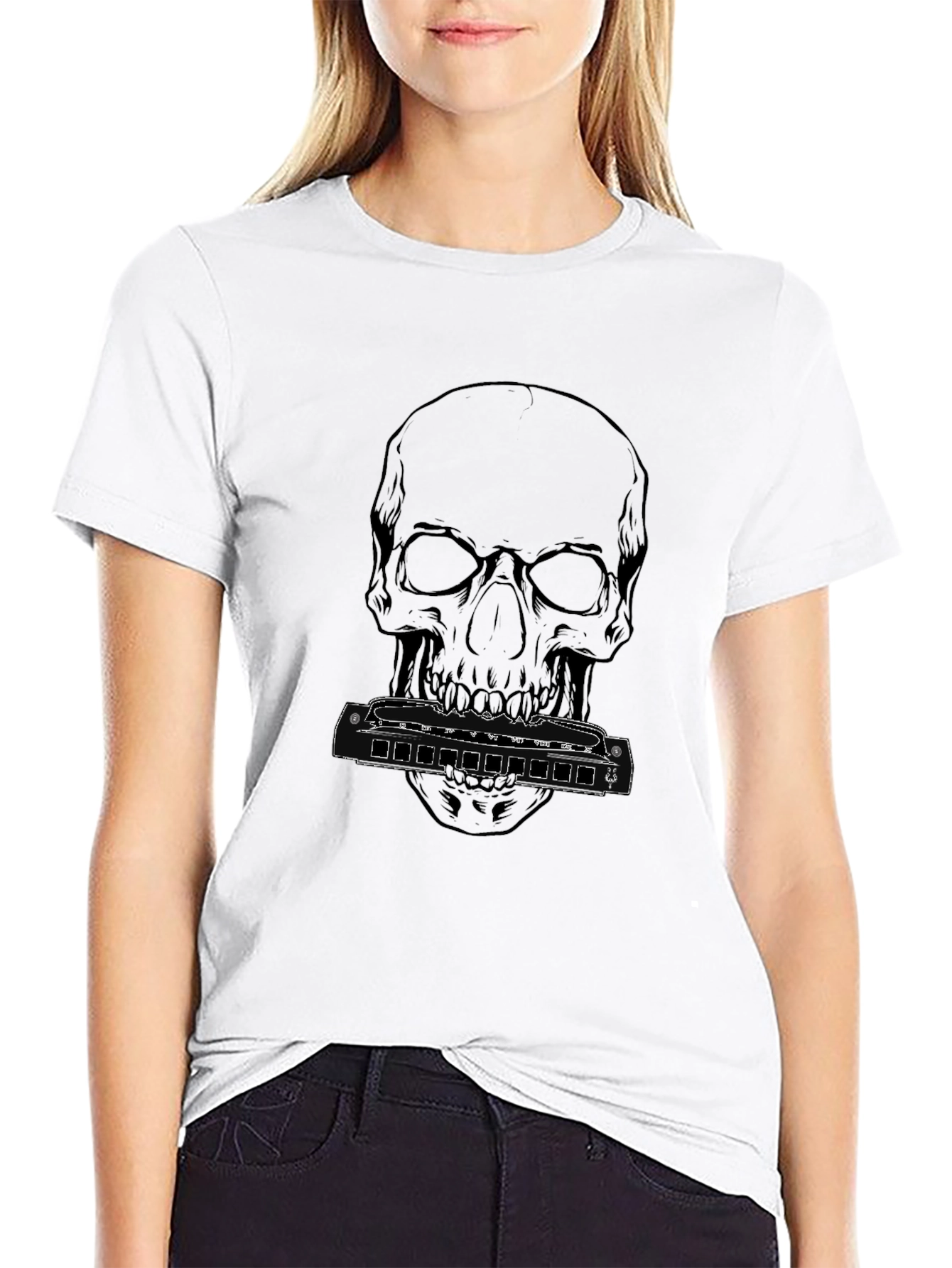Skull & Harmonica Graphic T-Shirt