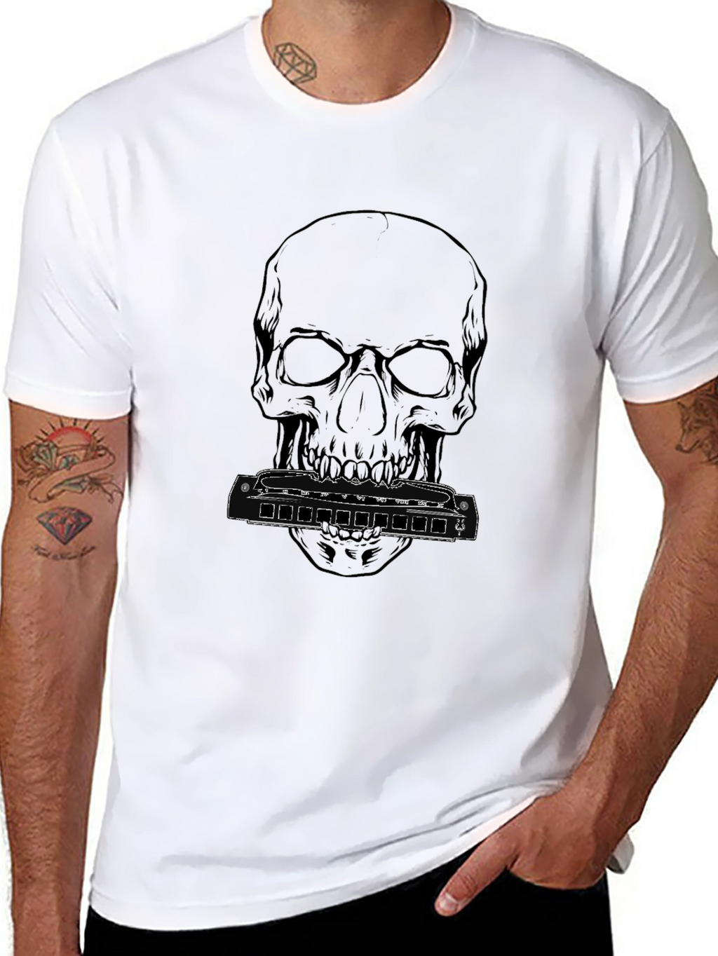 Skull & Harmonica Graphic T-Shirt