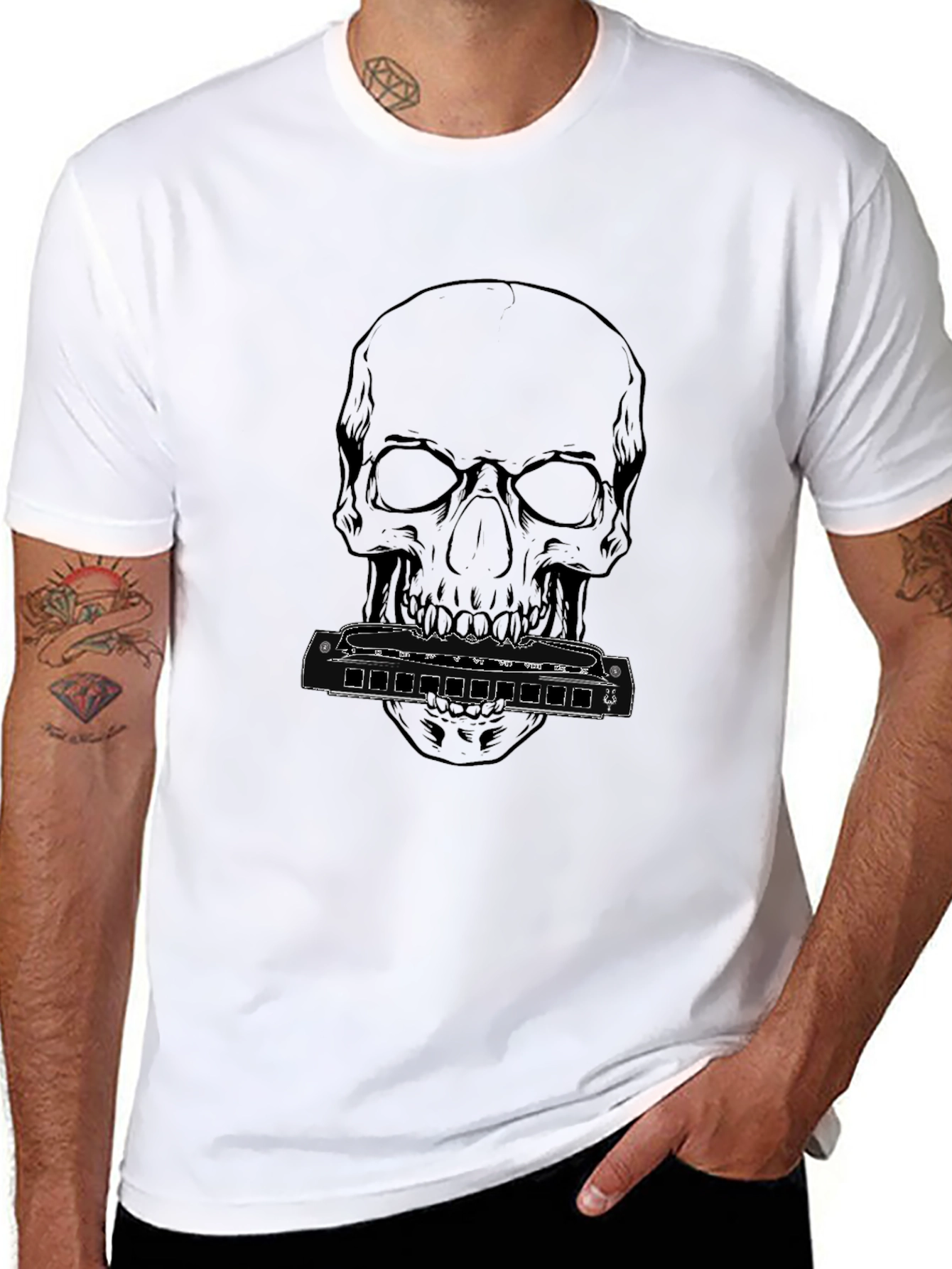 Skull & Harmonica Graphic T-Shirt
