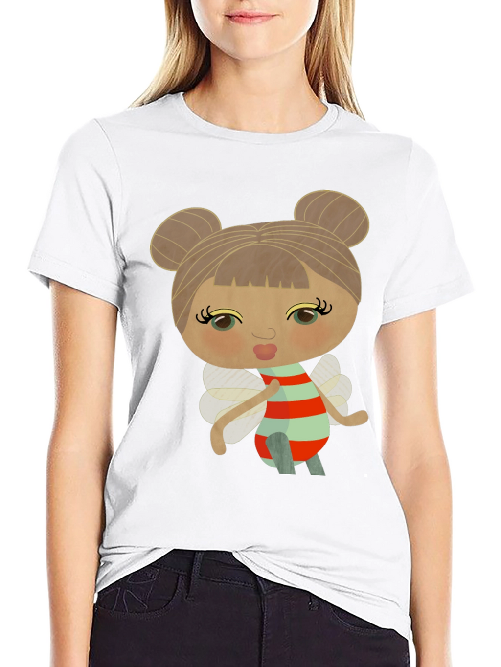Cute Cartoon Fairy Graphic Black T-Shirt